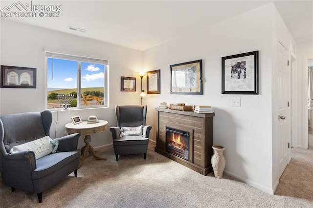 6469 Bodacious Cir, Colorado Springs, CO 80923 - living area with carpet floors and a glass covered fireplace