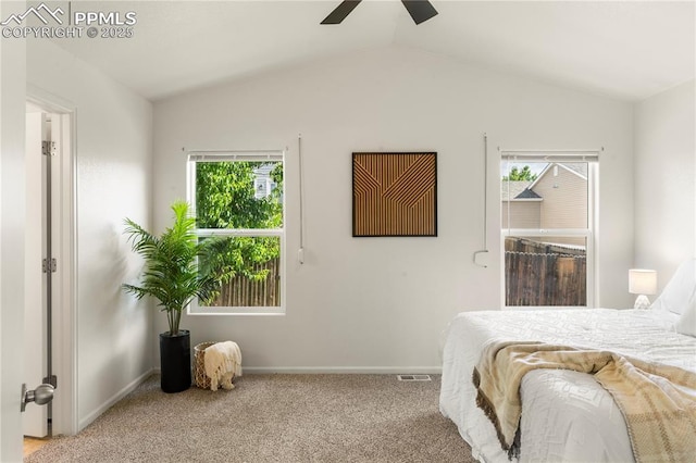 7632 Fiona Ln, Fountain, CO 80817 - carpeted bedroom with lofted ceiling and ceiling fan