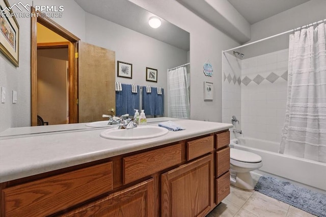 5584 Calamity Jane Ln, Colorado Springs, CO 80923 - bathroom featuring vanity, shower / tub combo with curtain, and tile patterned flooring