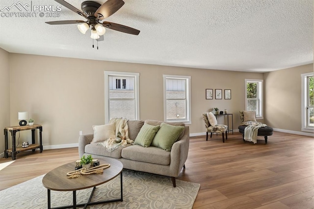 79 W Old Broadmoor Rd, Colorado Springs, CO 80906 - living area with a textured ceiling, a ceiling fan, and light wood finished floors