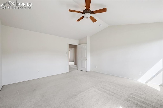 1562 Lookout Springs Dr, Colorado Springs, CO 80921 - unfurnished room with light colored carpet, lofted ceiling, and a ceiling fan