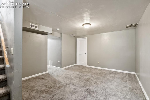 1443 Luna Dr, Fountain, CO 80817 - finished below grade area featuring stairway and carpet flooring
