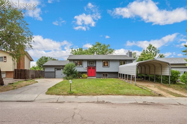 7030 Metropolitan St, Colorado Springs, CO 80911 - raised ranch with driveway, a carport, an attached garage, and stucco siding