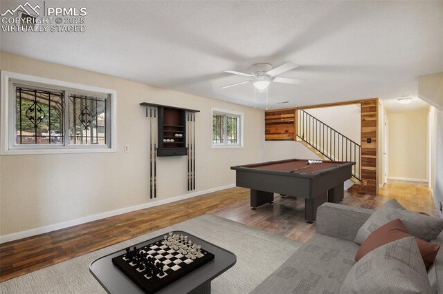 7030 Metropolitan St, Colorado Springs, CO 80911 - playroom featuring wood finished floors, pool table, and ceiling fan
