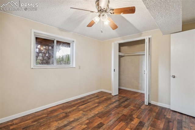 7030 Metropolitan St, Colorado Springs, CO 80911 - unfurnished bedroom with wood finished floors, a textured ceiling, ceiling fan, and a closet