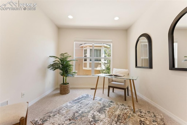 9891 Red Sage Dr, Colorado Springs, CO 80920 - office area featuring arched walkways, carpet, and recessed lighting