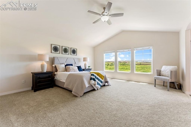 9891 Red Sage Dr, Colorado Springs, CO 80920 - bedroom with carpet, lofted ceiling, and ceiling fan
