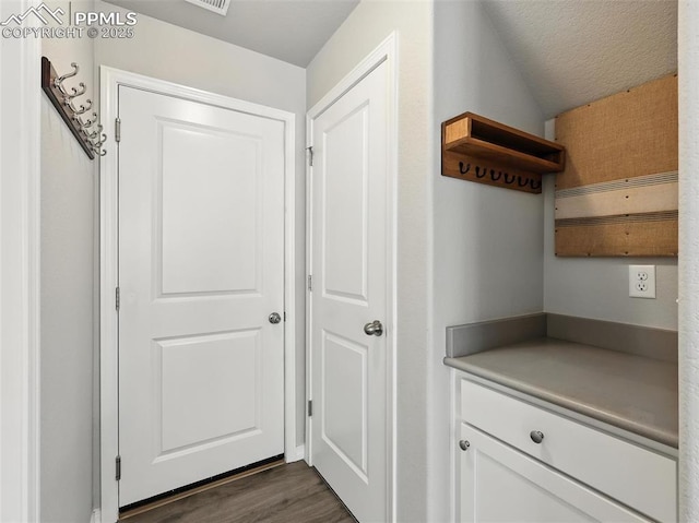 6222 Barr Pt, Colorado Springs, CO 80924 - mudroom with dark wood finished floors and a textured ceiling
