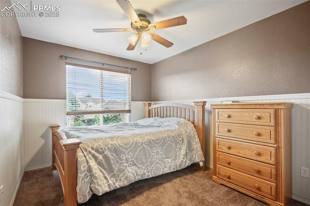 6372 Shooting Iron Way, Colorado Springs, CO 80923 - carpeted bedroom with wainscoting, ceiling fan, and a textured wall
