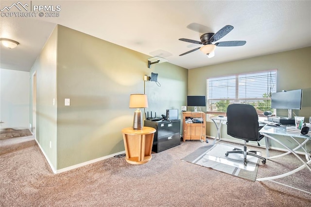 6372 Shooting Iron Way, Colorado Springs, CO 80923 - carpeted home office featuring ceiling fan and baseboards