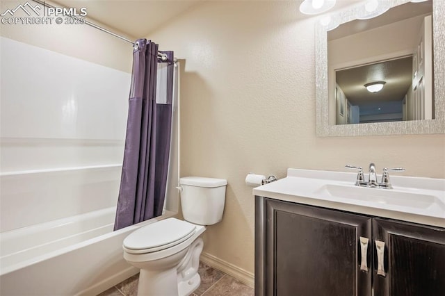 6372 Shooting Iron Way, Colorado Springs, CO 80923 - full bathroom featuring vanity, shower / bath combo with shower curtain, and tile patterned floors