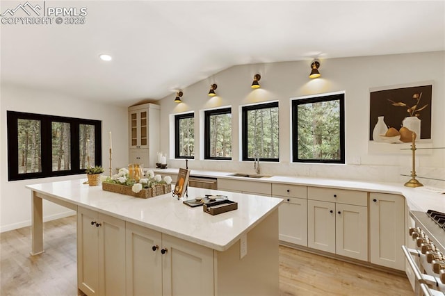 1320 Spring Valley Dr, Colorado Springs, CO 80921 - kitchen with range, light wood-type flooring, healthy amount of natural light, light stone countertops, and recessed lighting