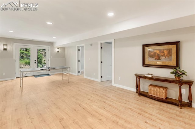 1320 Spring Valley Dr, Colorado Springs, CO 80921 - game room featuring french doors, light wood finished floors, and recessed lighting