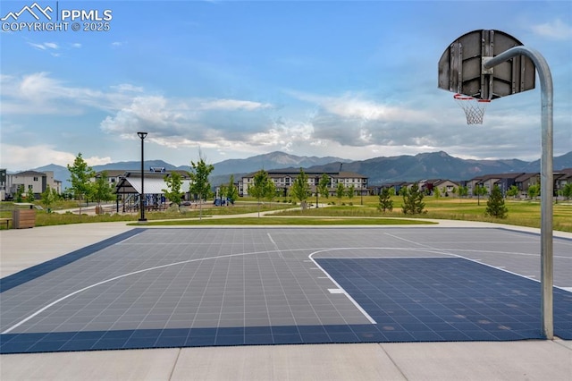 1608 Rose Quartz Hts, Colorado Springs, CO 80908 - view of basketball court featuring community basketball court, a mountain view, and a residential view