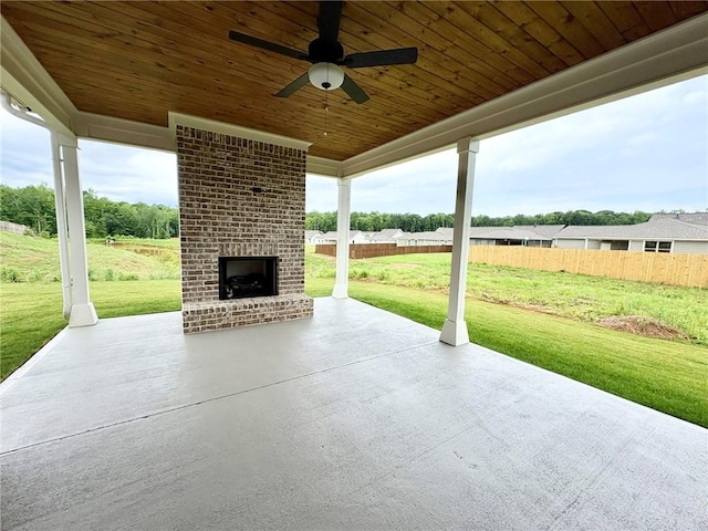 1649 James Burt Pkwy, Auburn, AL 36830 - view of patio featuring an outdoor brick fireplace and ceiling fan
