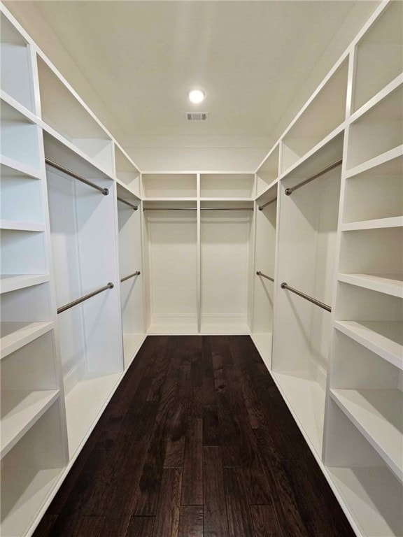 spacious closet featuring dark wood-type flooring