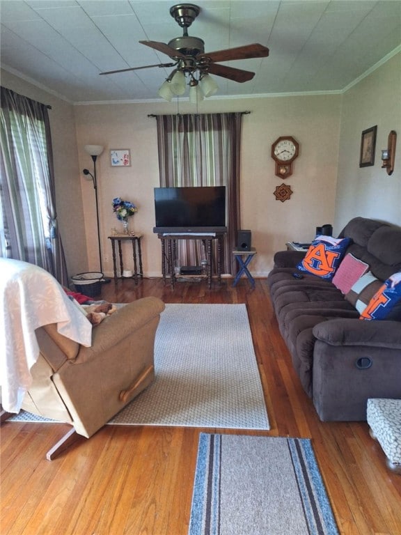 1701 53rd St, Valley, AL 36854 - living area featuring wood finished floors, a ceiling fan, and ornamental molding