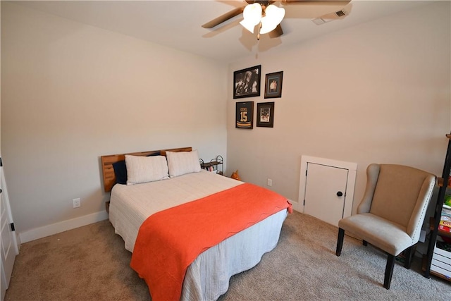 bedroom with carpet floors and ceiling fan