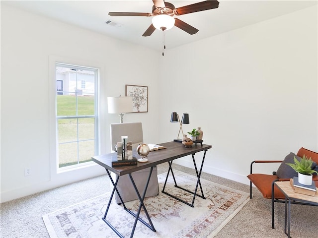 016 Crossing Ct E, Valley, AL 36854 - home office featuring light colored carpet, a ceiling fan, and baseboards