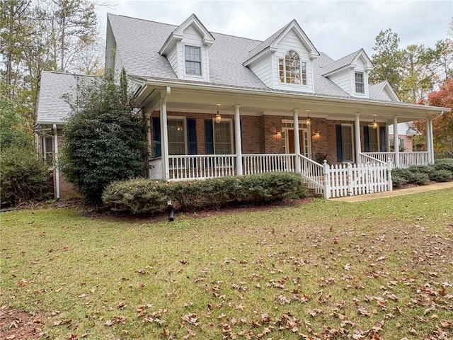 view of front facade with covered porch and a front lawn