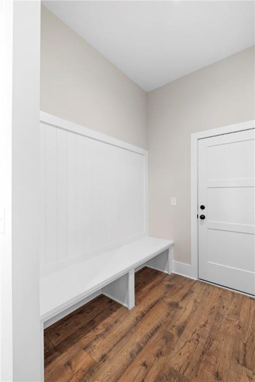 mudroom with hardwood / wood-style flooring