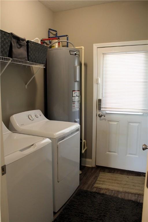 346 Waverly Ln, Jacksons Gap, AL 36861 - laundry room with separate washer and dryer, electric water heater, and dark wood finished floors