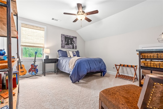 2402 Furlong Trl, Auburn, AL 36830 - bedroom featuring carpet floors, lofted ceiling, and ceiling fan