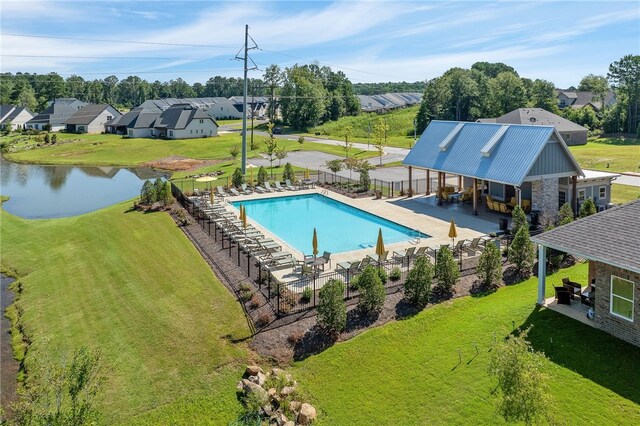 2402 Furlong Trl, Auburn, AL 36830 - community pool with a patio, a residential view, and a water view