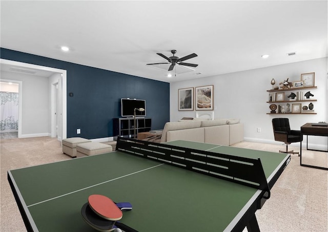 3053 Mimms Trail Rd, Auburn, AL 36832 - playroom with carpet floors, recessed lighting, ceiling fan, and baseboards