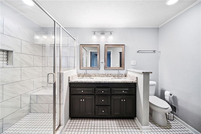 2 Lakewood Cir, Phenix City, AL 36867 - full bathroom with crown molding, double vanity, and a shower stall