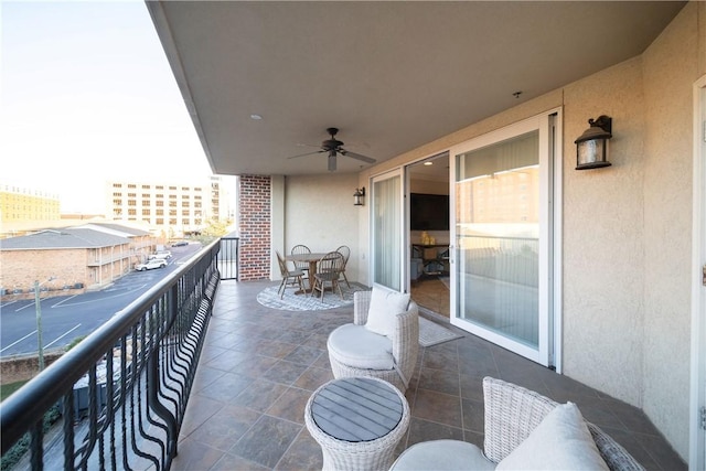 balcony with ceiling fan