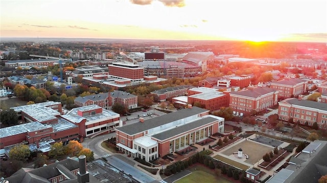 view of aerial view at dusk