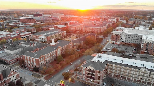 view of aerial view at dusk