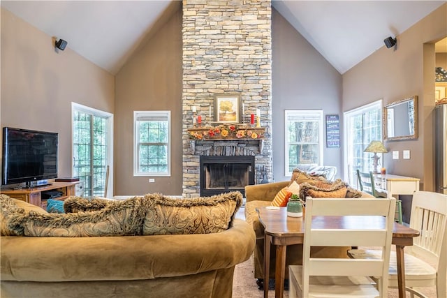 1165 Monk St, Valley, AL 36854 - living area with high vaulted ceiling and a fireplace