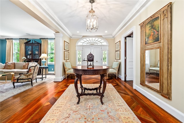 1601 Tanyard Rd, Lanett, AL 36863 - dining room with crown molding, a chandelier, an office area, and recessed lighting