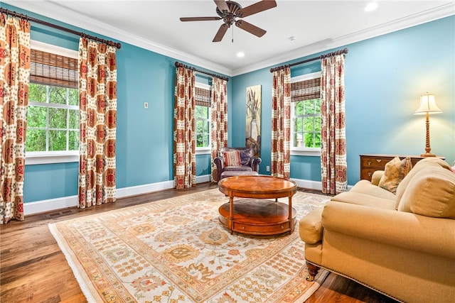 1601 Tanyard Rd, Lanett, AL 36863 - sitting room with crown molding, a ceiling fan, wood finished floors, and recessed lighting