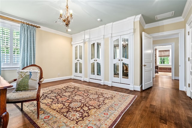1601 Tanyard Rd, Lanett, AL 36863 - home office featuring crown molding, wood finished floors, and a chandelier