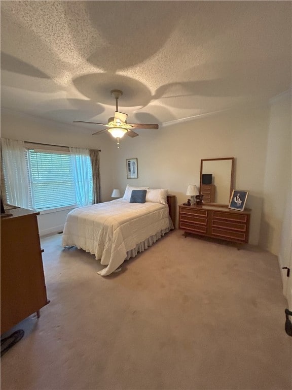 1894 Hillton Ct, Auburn, AL 36830 - bedroom with a ceiling fan, a textured ceiling, and light carpet