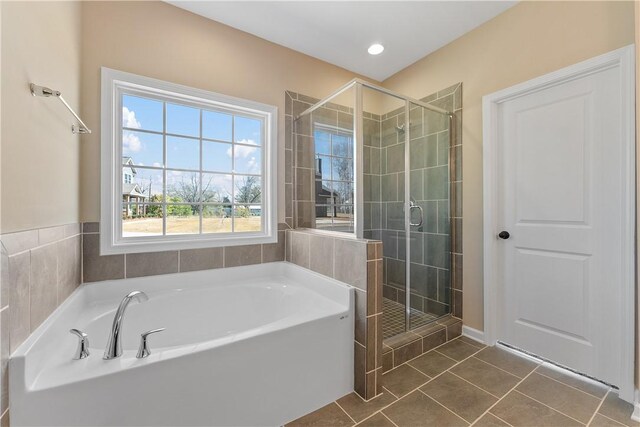 42 Lee Road 2234, Smiths Station, AL 36877 - bathroom featuring a garden tub, a shower stall, tile patterned flooring, and recessed lighting