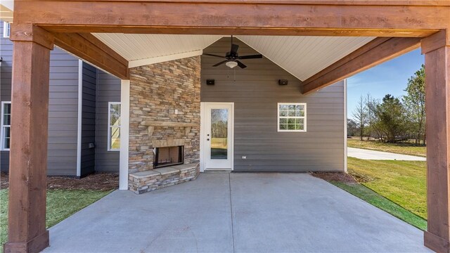 42 Lee Road 2234, Smiths Station, AL 36877 - view of patio with an outdoor stone fireplace and ceiling fan