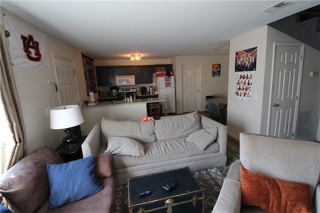 living room featuring wine cooler