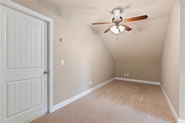 2514 Churchill Cir, Auburn, AL 36832 - bonus room featuring light colored carpet, a ceiling fan, vaulted ceiling, and baseboards