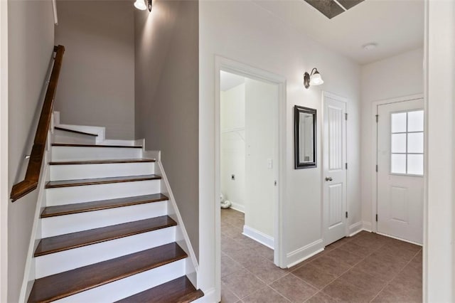 2514 Churchill Cir, Auburn, AL 36832 - stairs with tile patterned flooring and baseboards