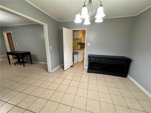 interior space with crown molding and an inviting chandelier