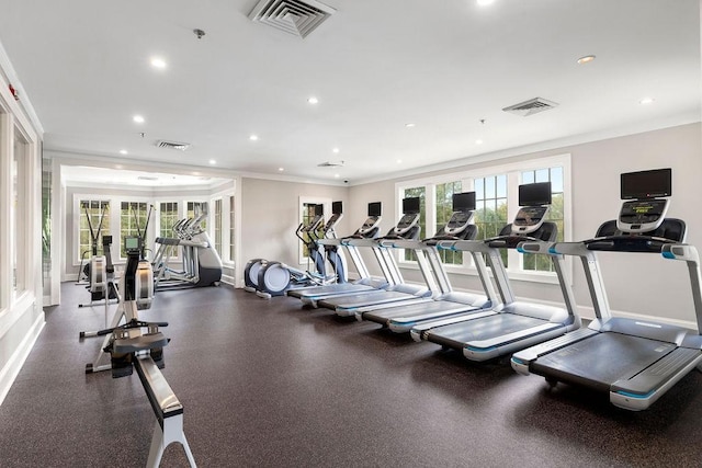 650 Dekalb St Unit 4302, Auburn, AL 38630 - gym with ornamental molding, recessed lighting, and french doors