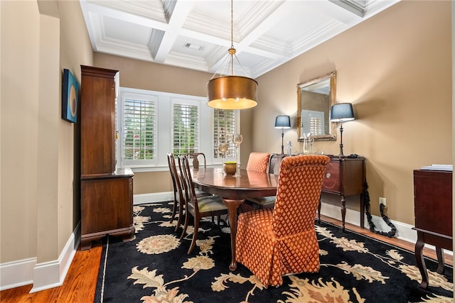 1794 Covington Rdg Unit 402, Auburn, AL 36830 - dining room with beam ceiling, coffered ceiling, wood finished floors, and ornamental molding