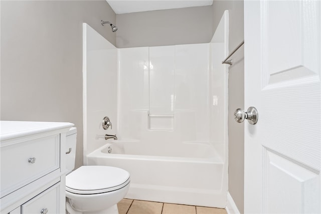 full bathroom with vanity, toilet, tile patterned flooring, and shower / bathing tub combination