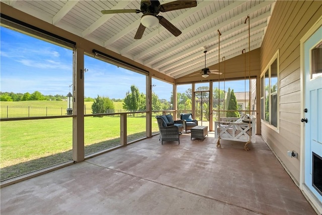 197 Westover St, Auburn, AL 36832 - sunroom / solarium with a ceiling fan, outdoor lounge area, and a rural view