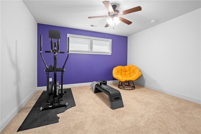 197 Westover St, Auburn, AL 36832 - exercise area with ceiling fan, carpet floors, and baseboards