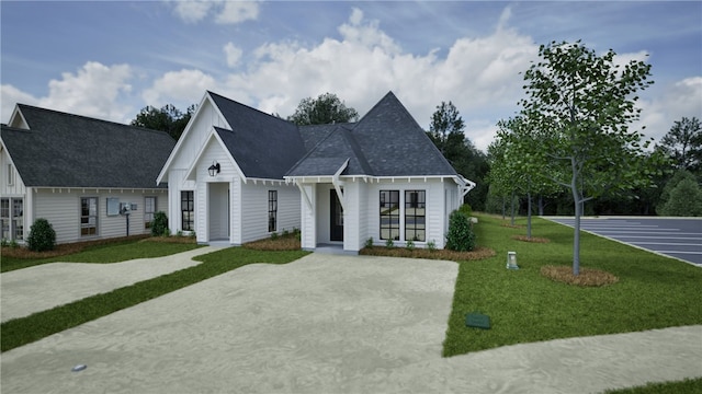 1066 Hunters Way, Opelika, AL 36801 - modern farmhouse with a front yard, board and batten siding, and a shingled roof